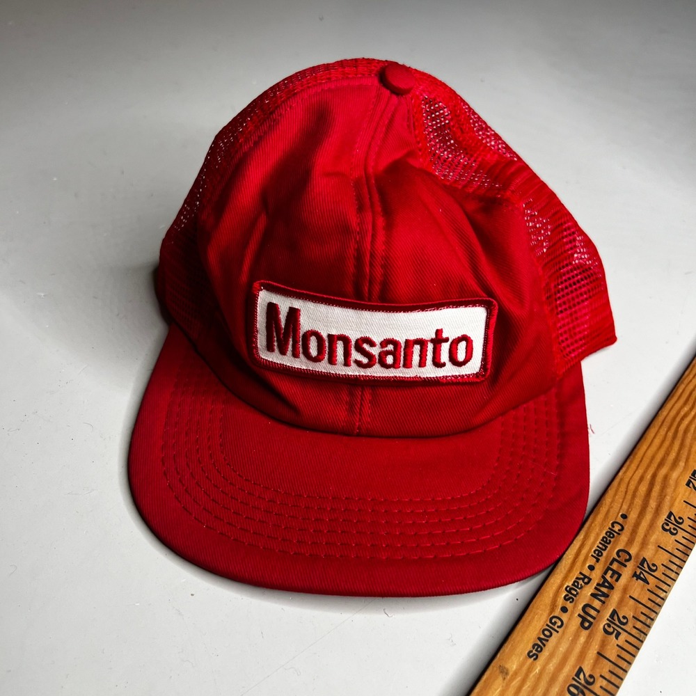 Vintage Monsanto Trucker Hat Red Mesh Snapback M & B Headwear Made in USA Patch